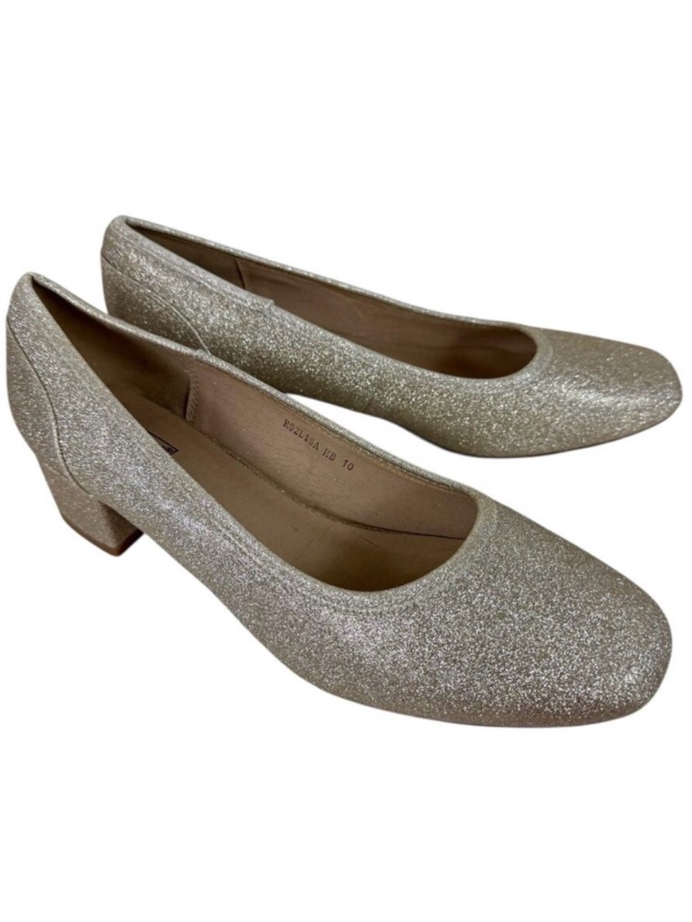 Idifu Gold Shimmery Sparkly Glitzy Glitter Low‎ Heeled Slip On Pumps Women's 10